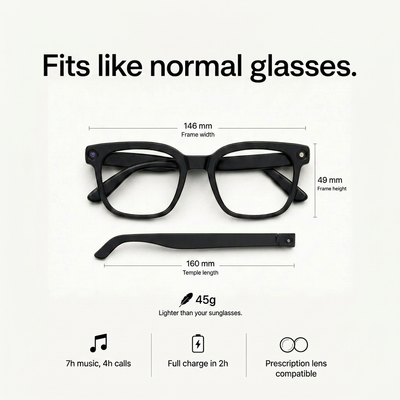 Solmara Vista Black Square | Camera Glasses with AI & Translation