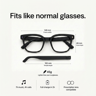 Solmara Vista Black Square | Camera Glasses with AI & Translation