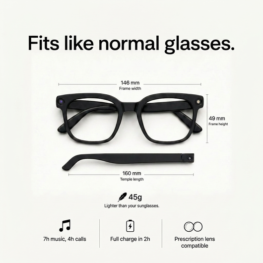 Solmara Vista Black Square | Camera Glasses with AI & Translation