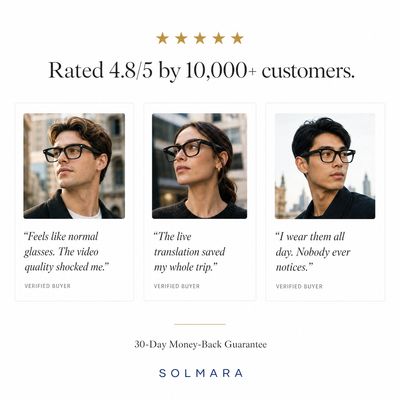 Solmara Vista Black Square | Camera Glasses with AI & Translation