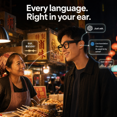 Solmara Vista Black Square | Camera Glasses with AI & Translation